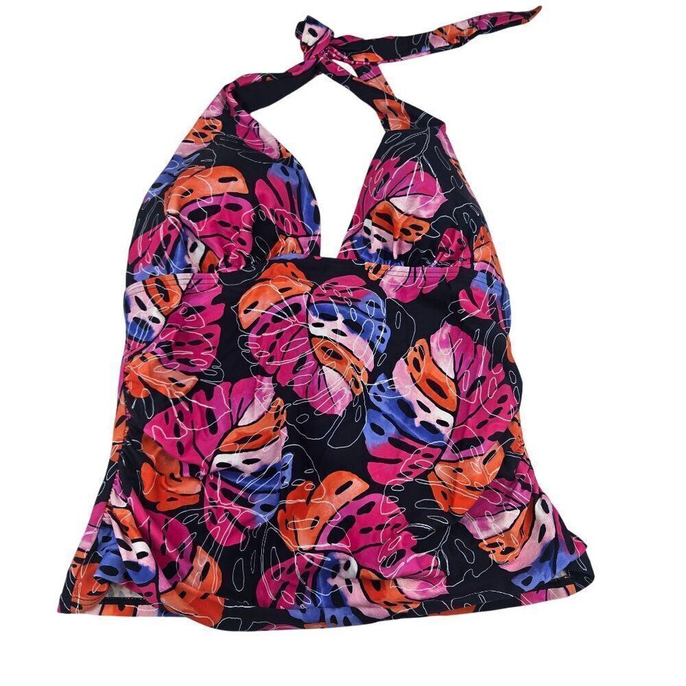 Tommy Hilfiger Halter Tankini Top Tropical Leaf Print Womens Swimwear Size M Pin